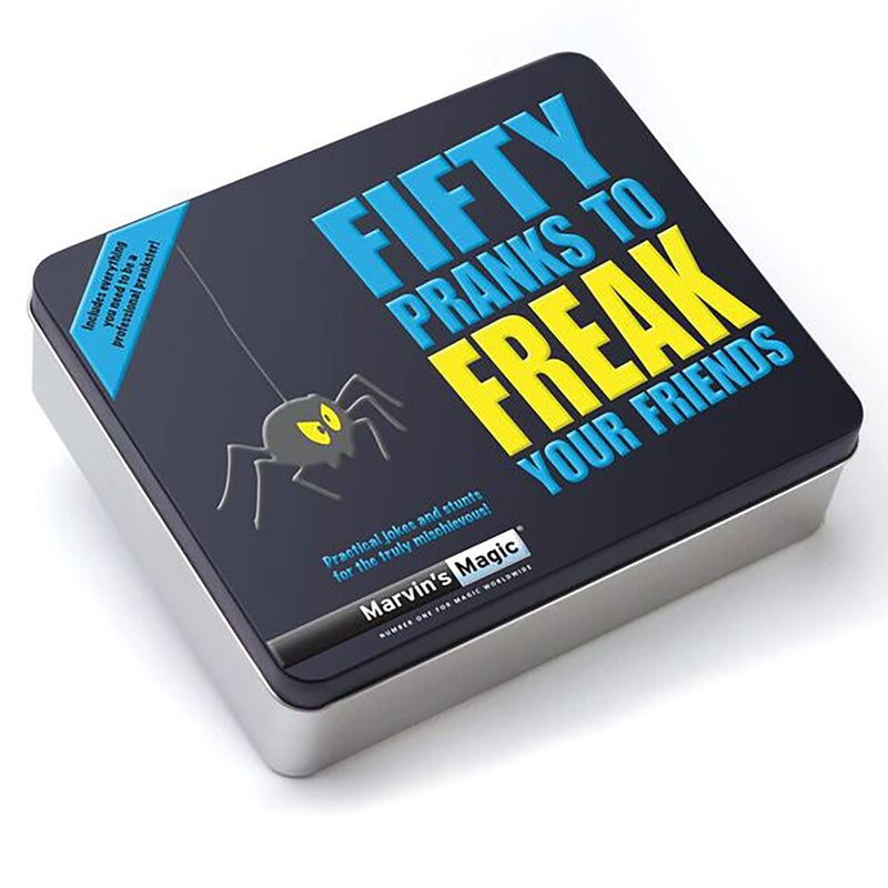 Marvins Magic Marvin’s Magic Fifty Pranks to Freak Your Friends Gift Tin – Kids Prank & Joke Set with 50 Funny Practical Jokes and Props, Hilarious Fun for Ages 8+ - Image 1